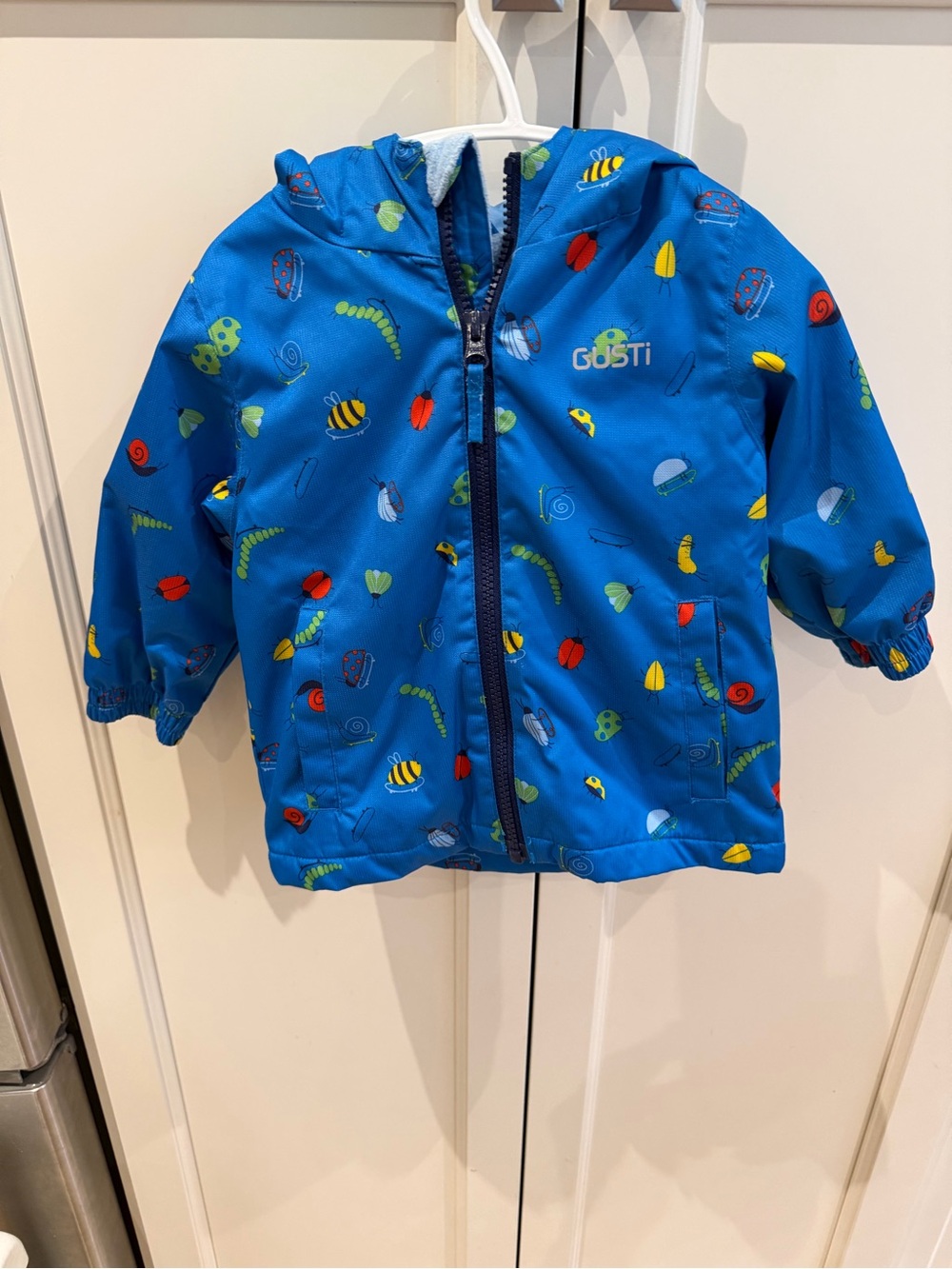 Gusti 18m Blue Kids' Waterproof Hooded Jacket - Bug Print